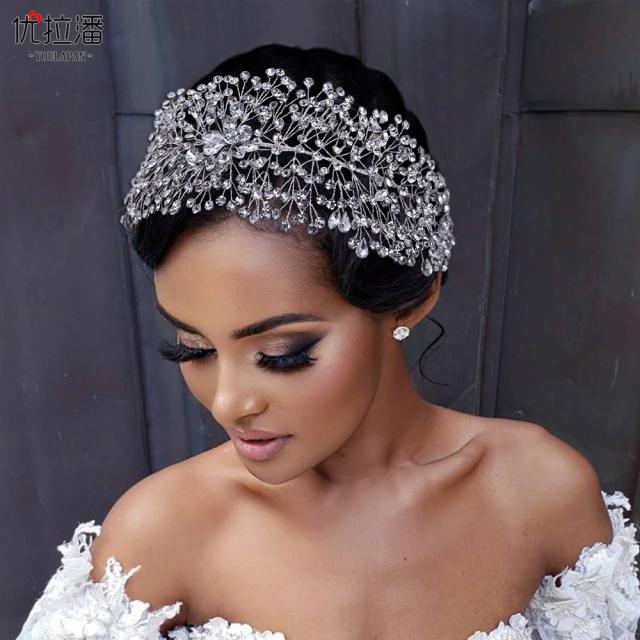 Luxury silver color pave setting rhinestone bridal headband