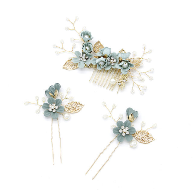 Japanese and Korean Bridal Pearl flower hair comb set