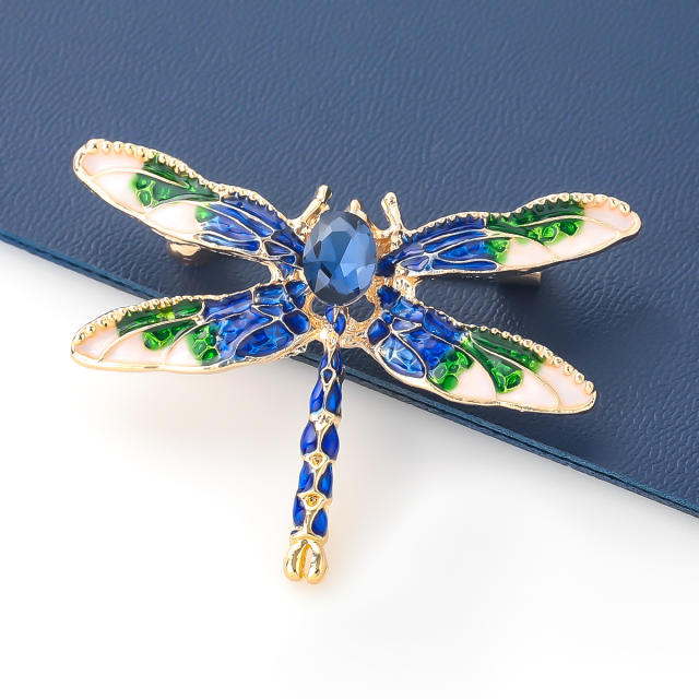 Blue color diamond dragonfly brooch