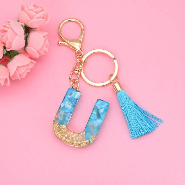 Blue tassel inital letter keychain