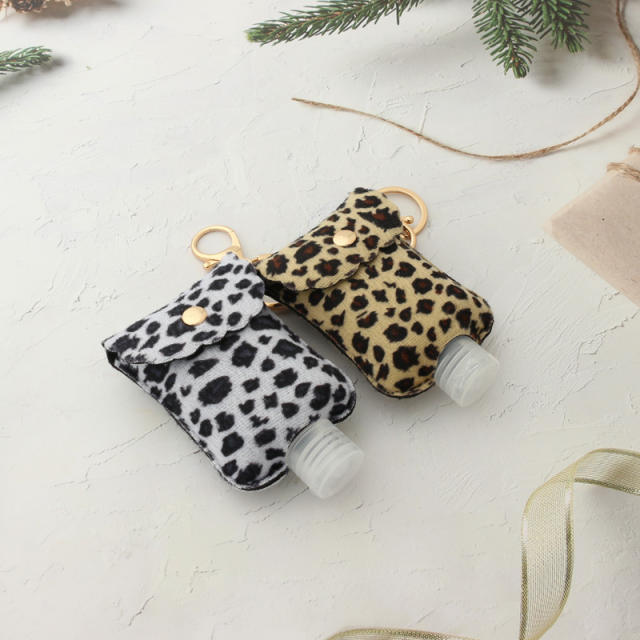 Leopard PU leather empty bottle cover keychain
