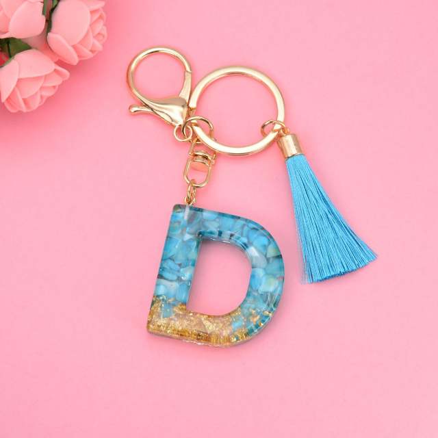 Blue tassel inital letter keychain