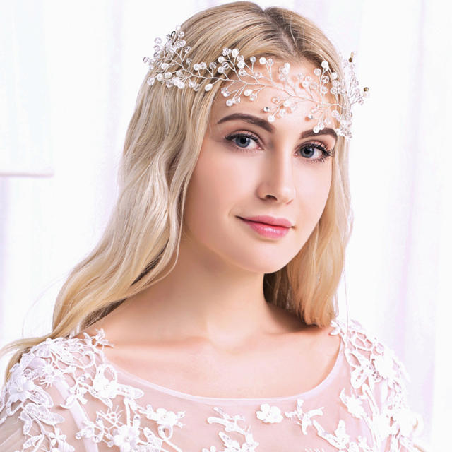 Pearl crystal beaded bridal hair vines