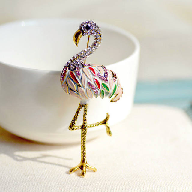 Colorful diamond flamingo brooch