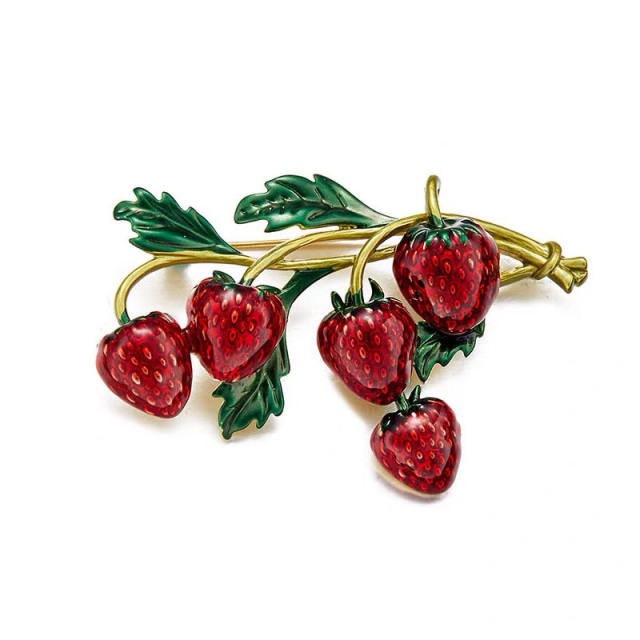 Cute strawberry enamel brooch