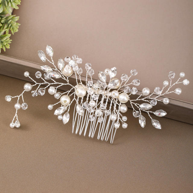 Crystal pearl beaded bridal hair combs