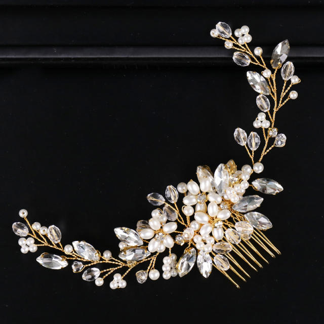 Pearl crystal beaded bridal hair comb