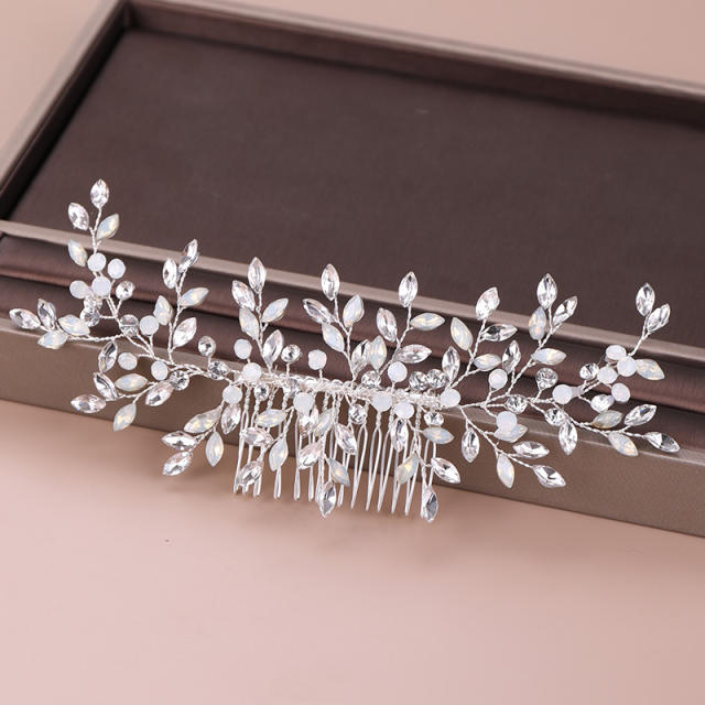 Crystal rhinestone leaf bridal hair comb