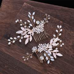 Fashion diamond flower Pearl bridal hair comb 2-piece set