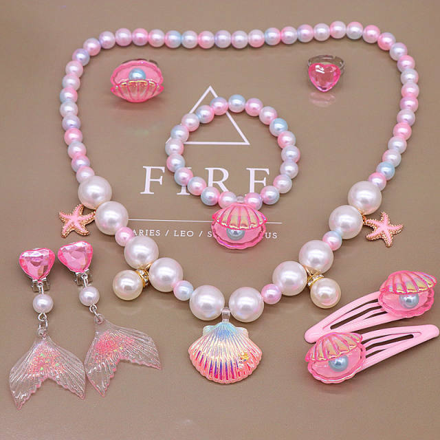 Ocean shell tail cartoon jewelry set for kids