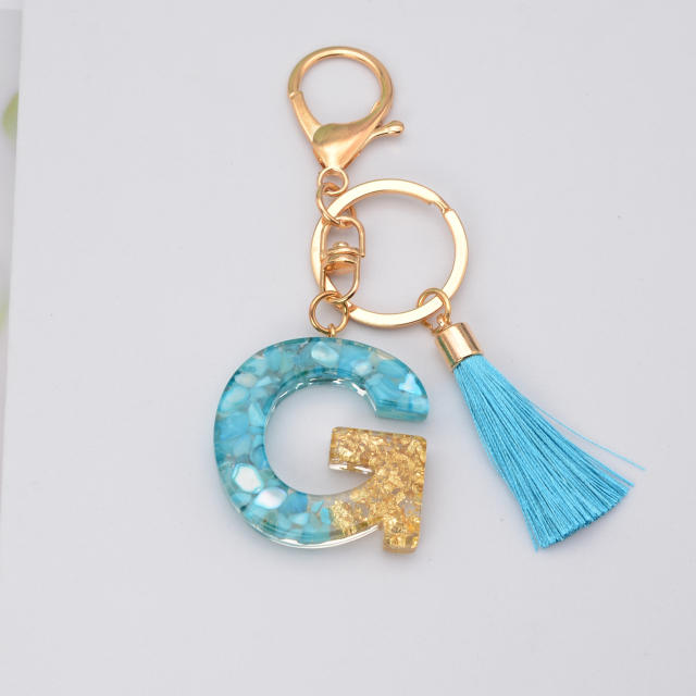 Blue tassel inital letter keychain