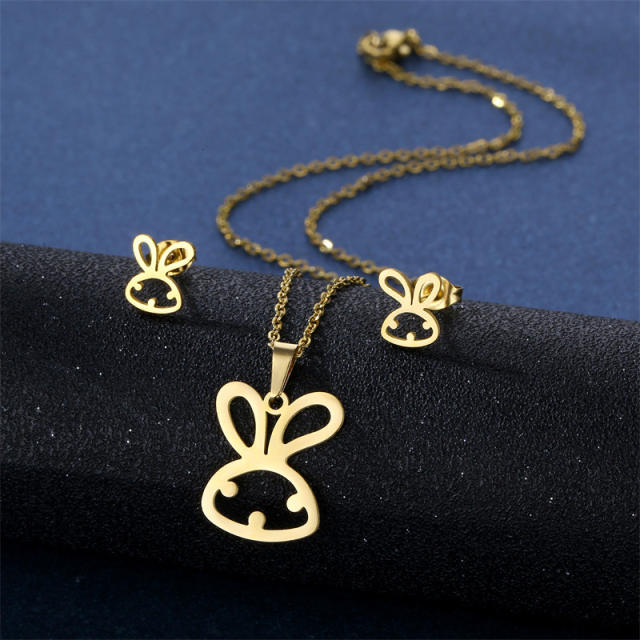 Cute rabbit stainless steel necklace set