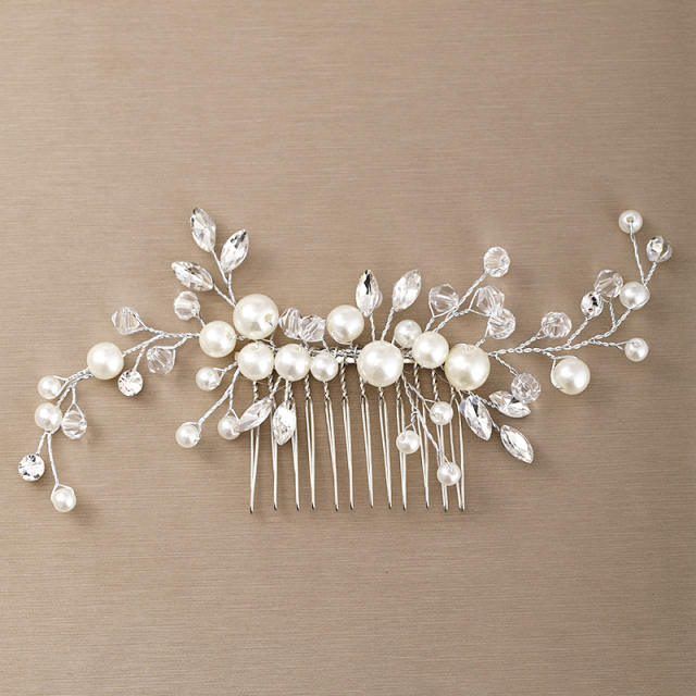 Pearl crystal beads bridal hair comb