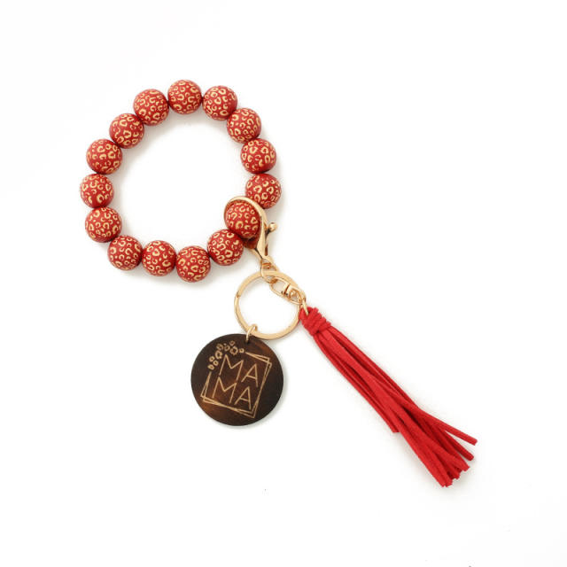 Wooden bead bracelet tassel keychain