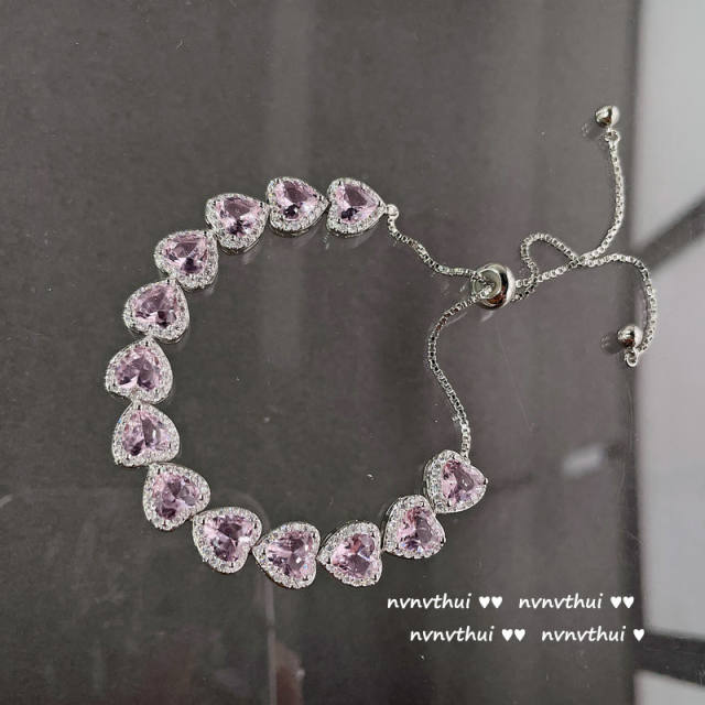 18K gold heart zircon opal bracelet ring earring necklace set