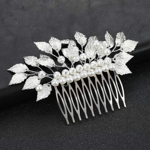 Pearl beaded leaf bridal hair combs