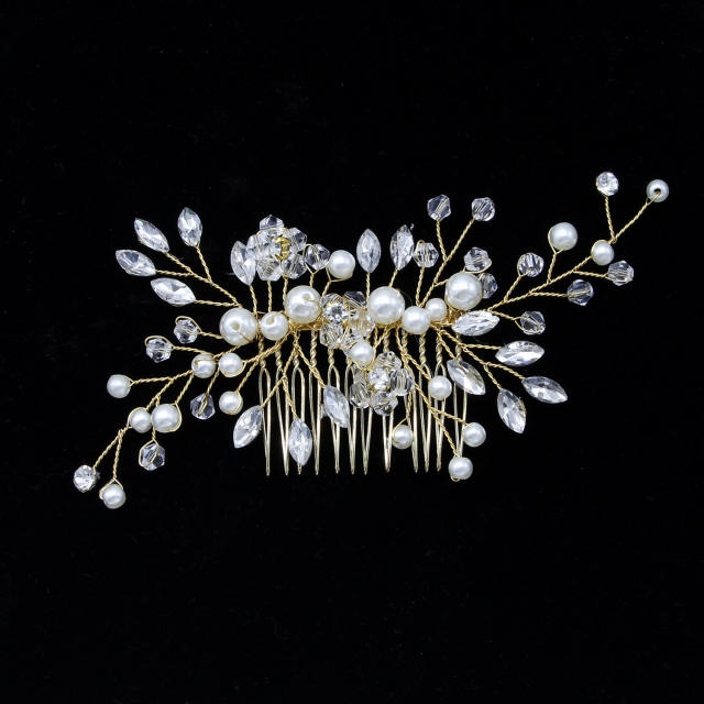 Pearl crystal beaded flower bridal hair combs