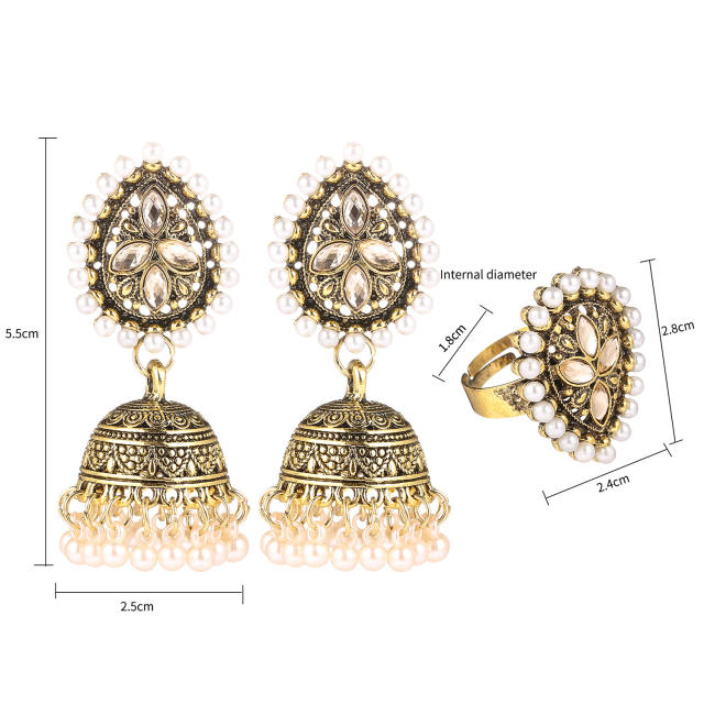 Vintage faux pearl tassel jhumka earrings rings set
