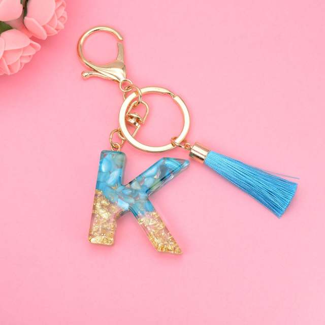 Blue tassel inital letter keychain