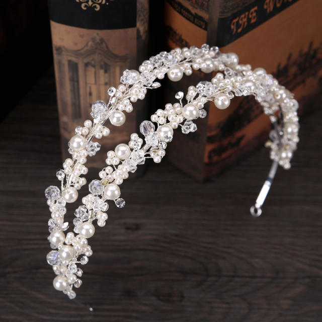 Crystal beads pearl two layer bridal headbands