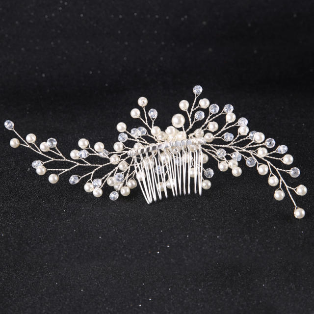 Handmade pearl crystal beads bridal hair combs