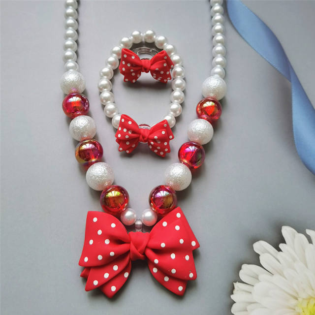 Polka dots bow beaded jewelry set for kids