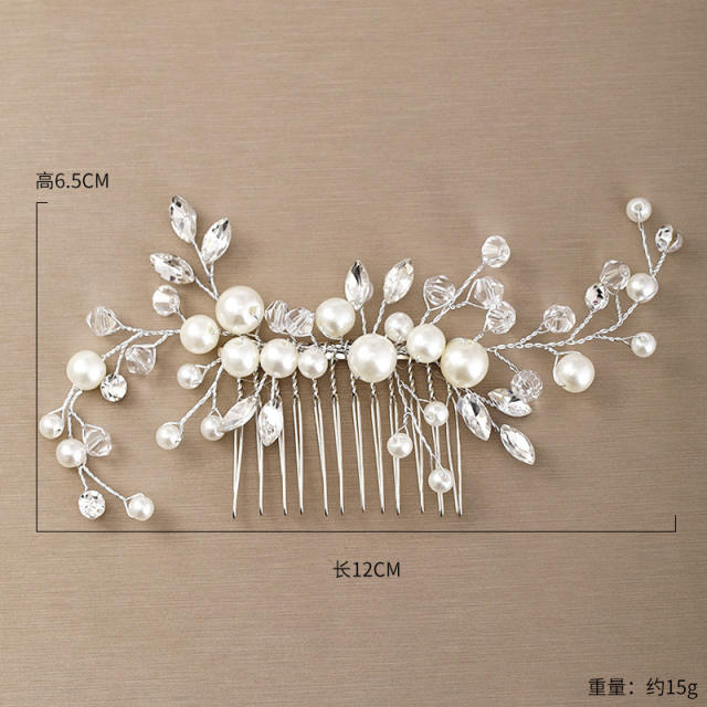 Pearl crystal beads bridal hair comb