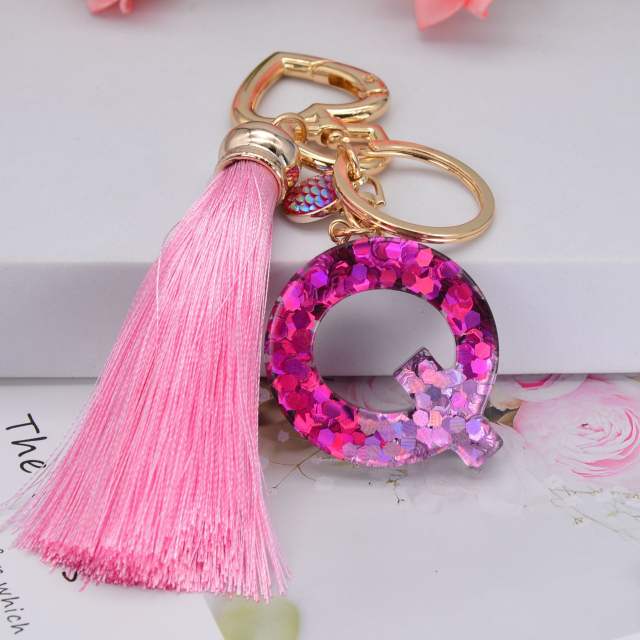 Pink sequins long tassel keychain
