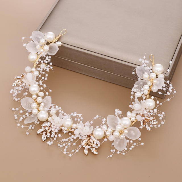 Pearl flower handmade bridal headband