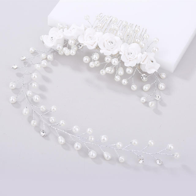 Korean bridal handmade pearl flower hair comb