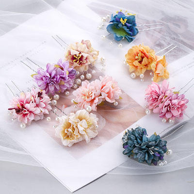 Color flower pearl hair pins