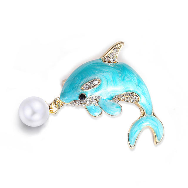 Pearl diamond dolphin popular brooch