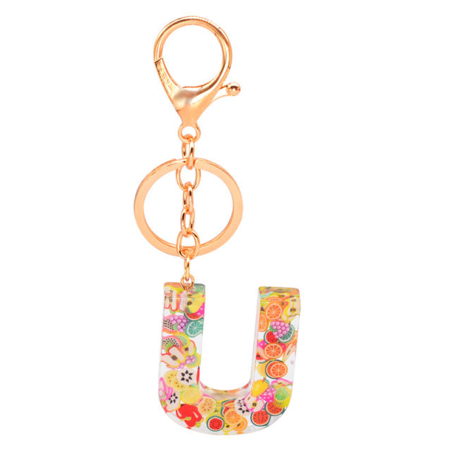 Colorful fruit slices inital letter keychain