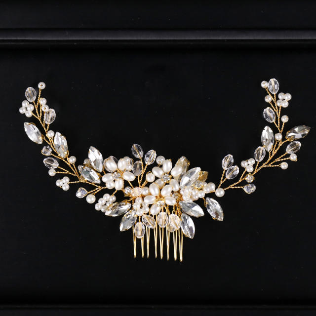 Pearl crystal beaded bridal hair comb