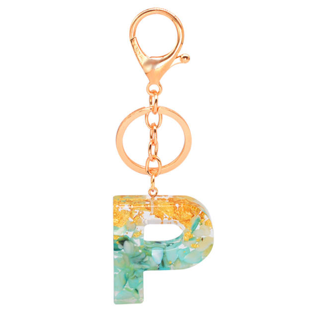 Light green stone inital letter keychain