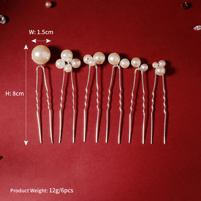 Pearl beaded bridal hairpin 6pcs set