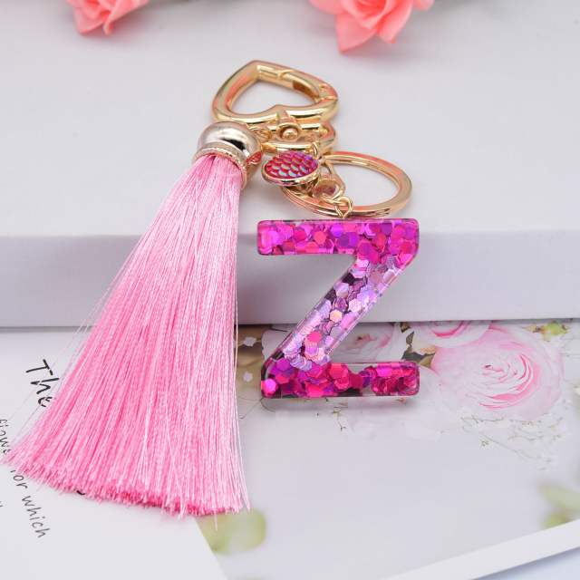 Pink sequins long tassel keychain