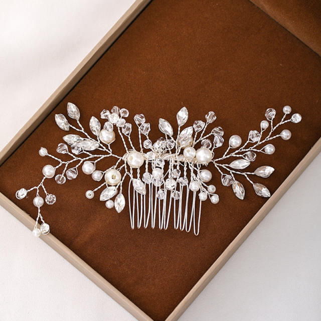 Crystal pearl beaded bridal hair combs