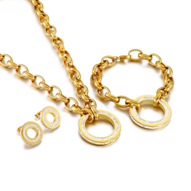 Chunky chain stainless steel ring pendant jewelry set