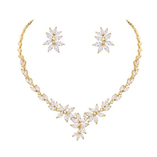 Luxury cubic zircon flower wedding jewelry set