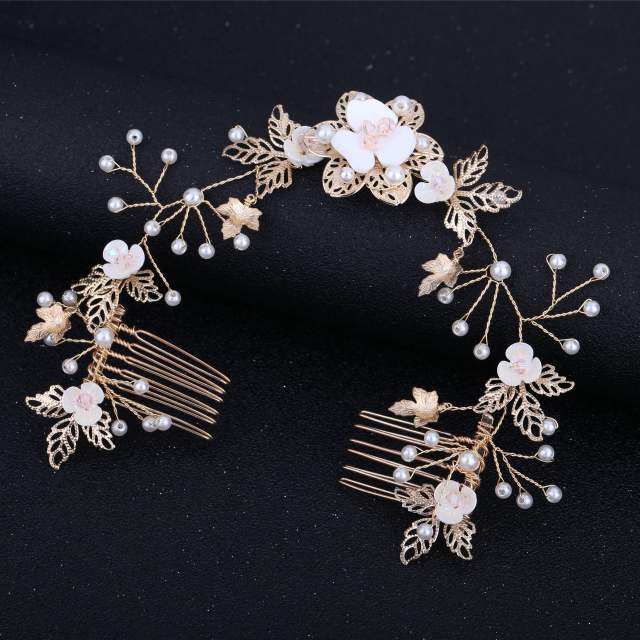 Long pearl hollow flower bridal hair comb
