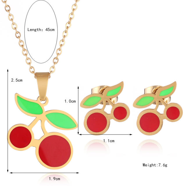 Stainless steel cherry strawberry fruit necklace set for kids