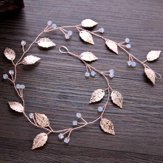 Metal leaf crystal beads hair vines