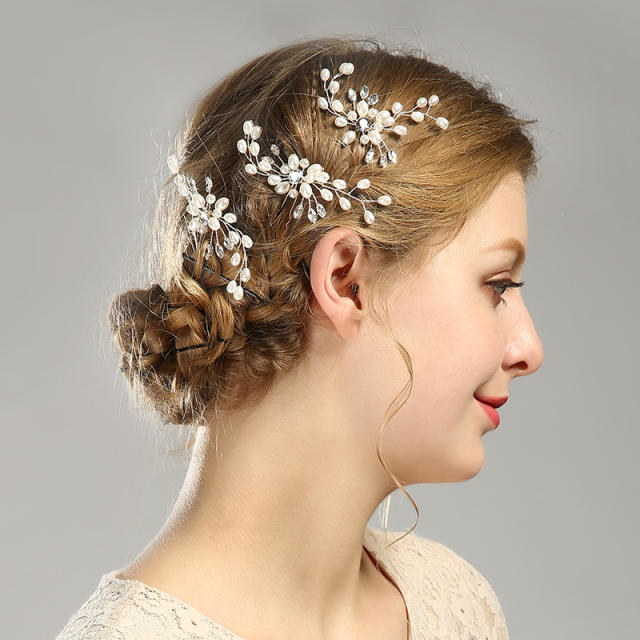 Pearl CZ bridal hairpins