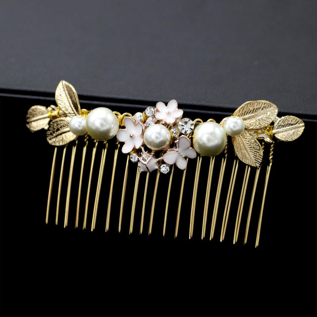 Luxury Pearl Diamond Flower bridal hair comb