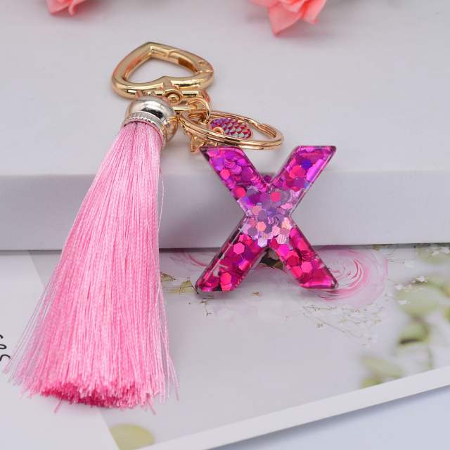 Pink sequins long tassel keychain