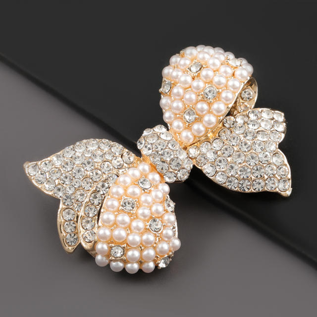 Diamond and pearl bow brooch