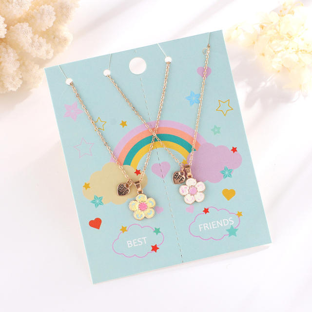 Enamel flower pendant BFF necklace set for kids