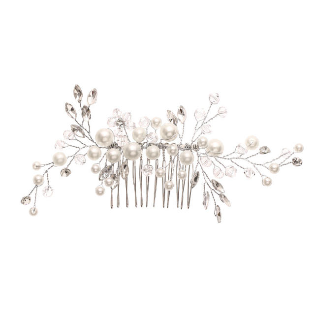 Pearl crystal beads bridal hair comb