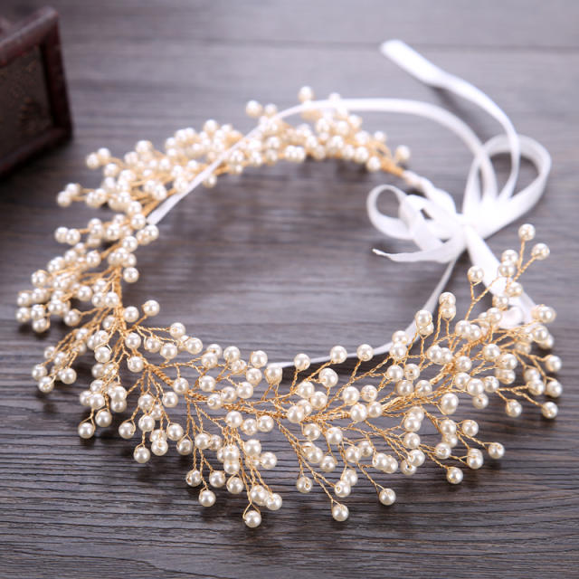 Pearl beaded bridal headband